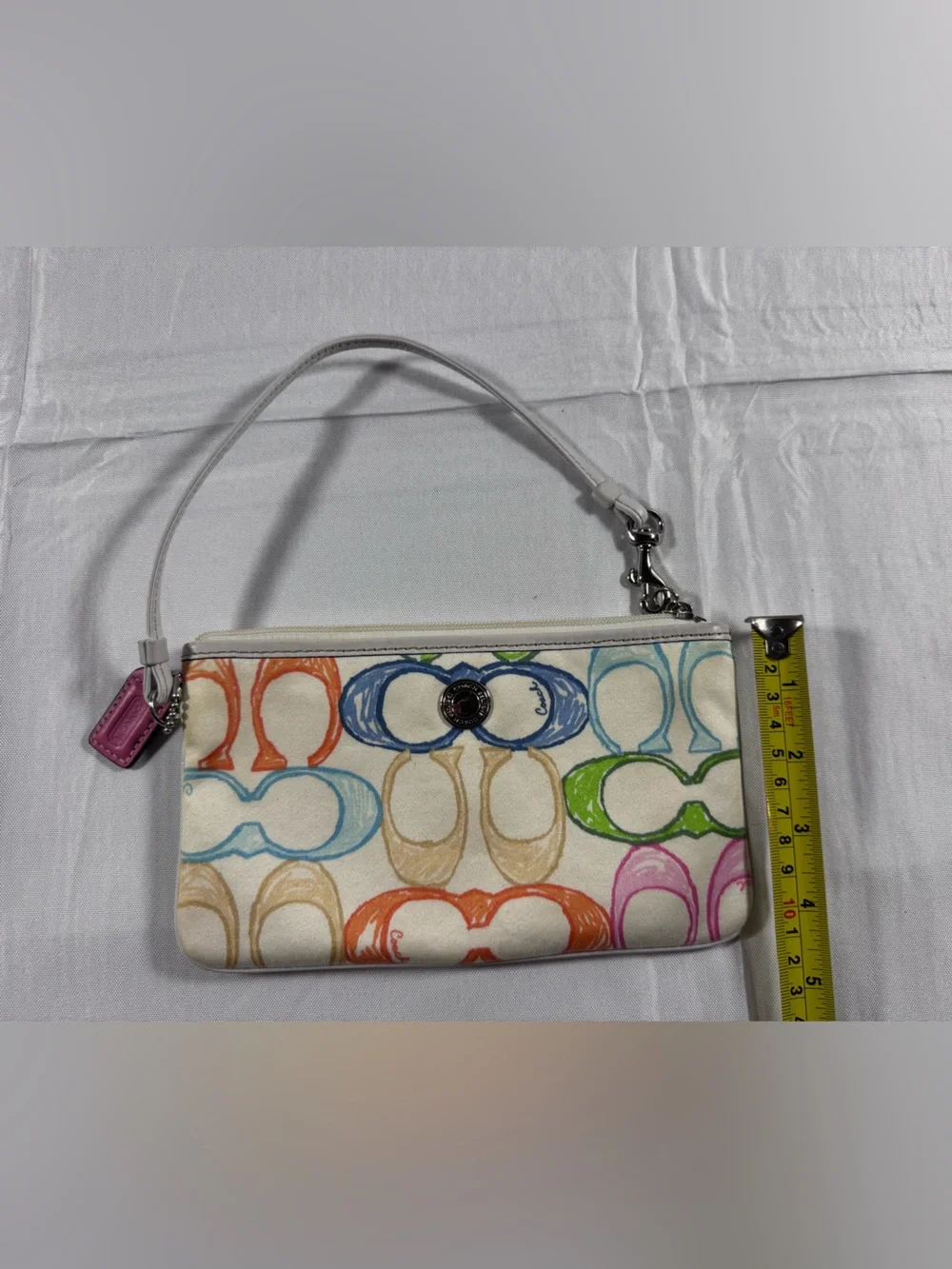 Coach Sunglasses Multicolor Signature Canvas Wristlet - White /Pink/Green/Blue